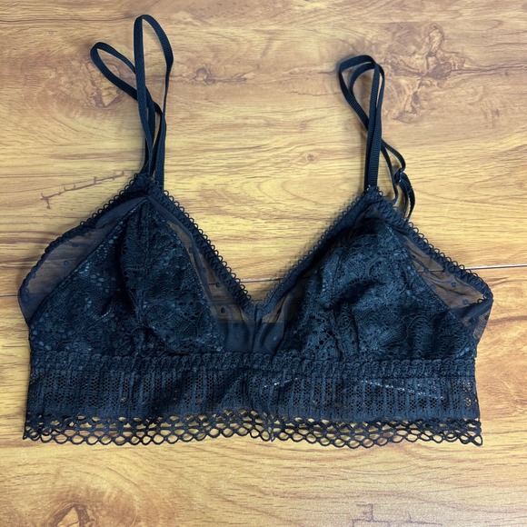 Victoria's Secret Other - Victorias Secret Bralette XS Black Strappy Lace Swiss Dot Longline Triangle Bra